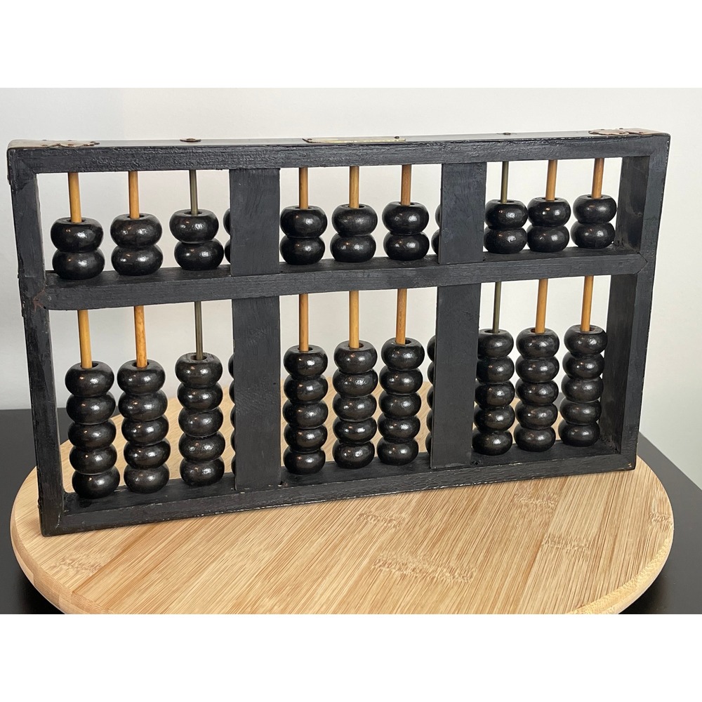 00400 Vintage Lotus Flower Abacus 11Rod 77Beads Brass Accents Chinese Calculator